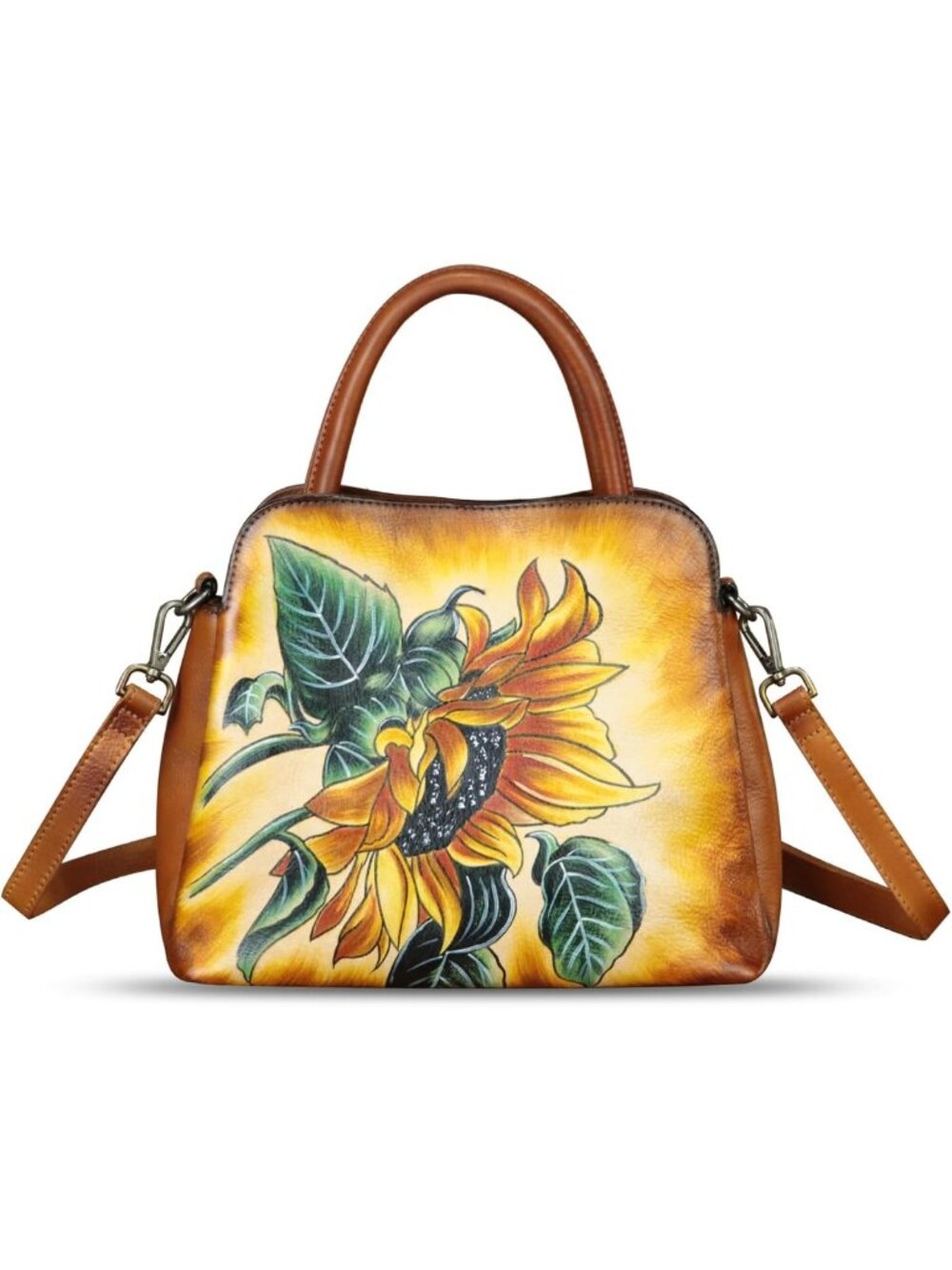 Hand Painted Genuine Leather Handbag for Women - Handmade Satchel & Crossbody